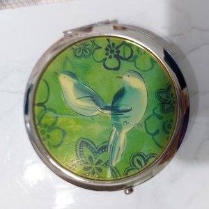 Cute Lovebirds Compact Makeup Mirror Silver